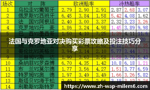 法国与克罗地亚对决购买彩票攻略及投注技巧分享